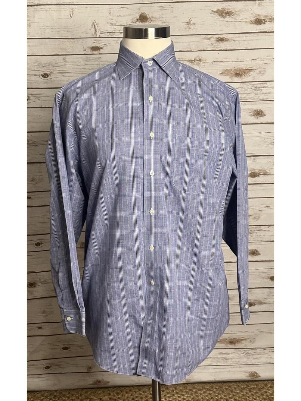 Brooks Brothers blue white plaid long sleeve button-up shirt Size 16.5/33 preppy